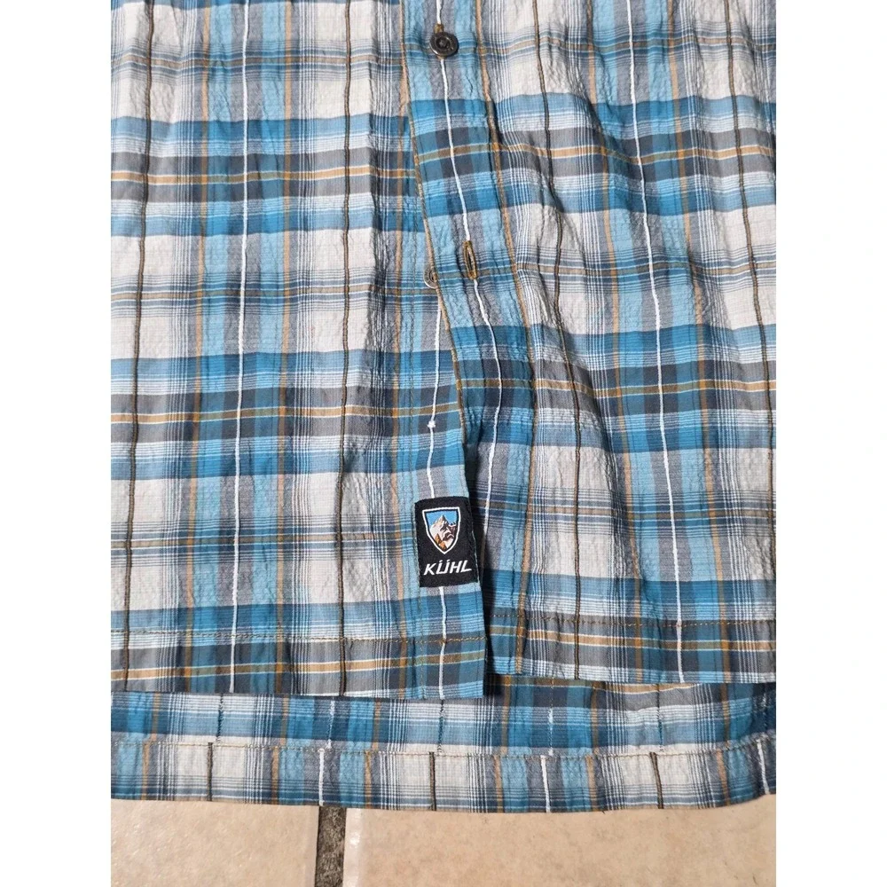 KUHL Men's Size 2XL Blue Plaid Polyester Button Up Short Sleeve Shirt - Picture 2 of 9